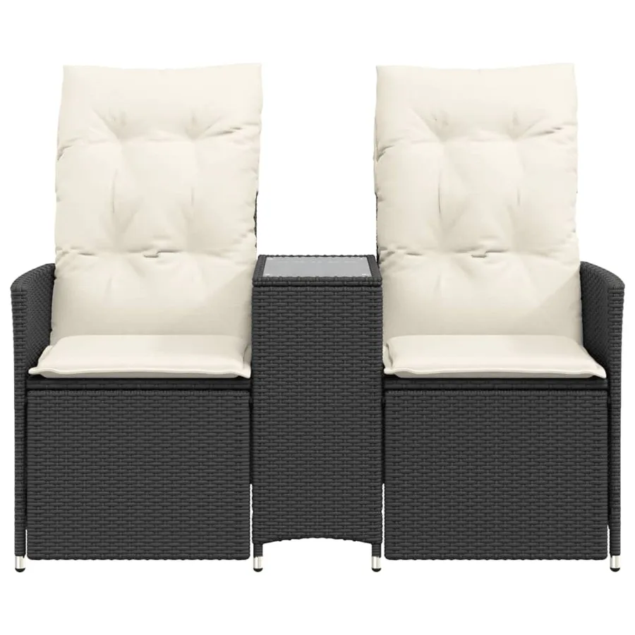 Canapé de jardin inclinable 2 places avec table noir poly rotin - 4
