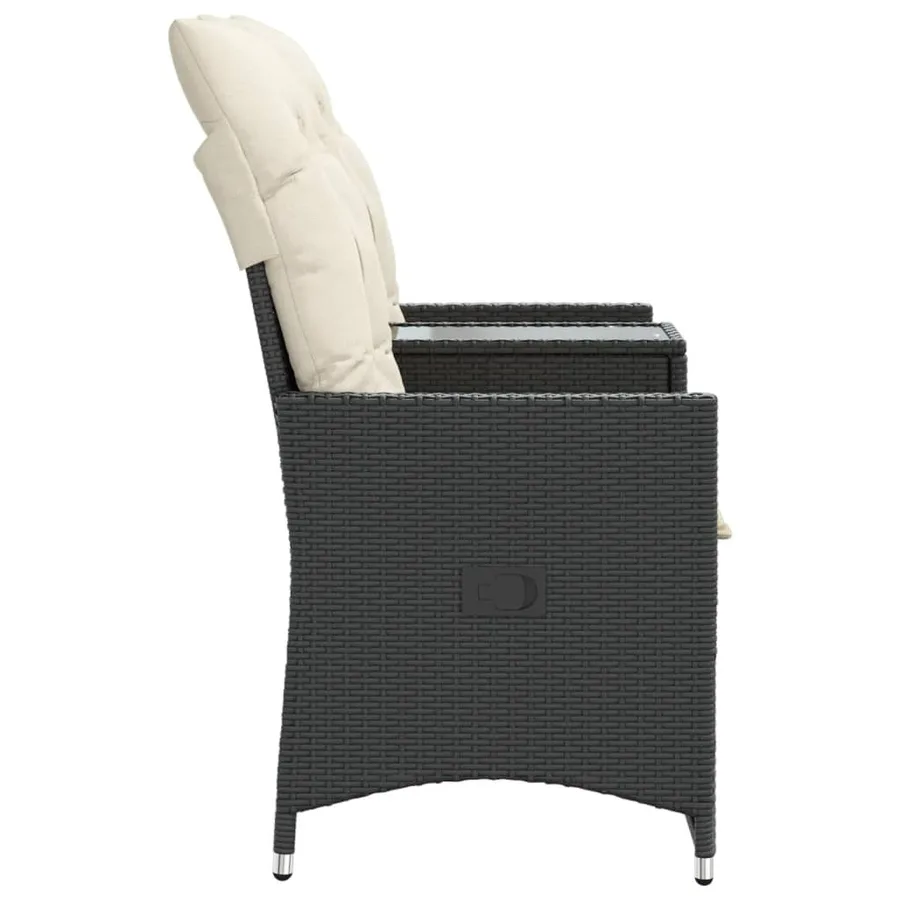 Canapé de jardin inclinable 2 places avec table noir poly rotin - 5