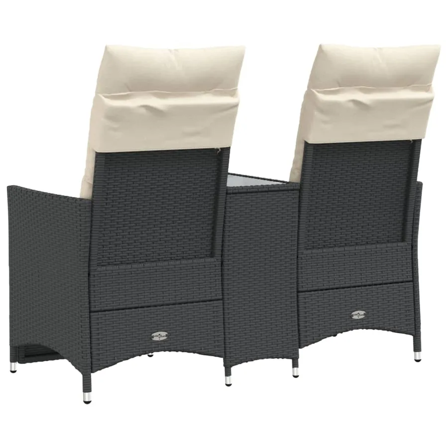 Canapé de jardin inclinable 2 places avec table noir poly rotin - 6