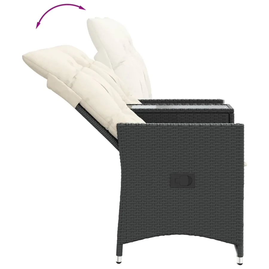 Canapé de jardin inclinable 2 places avec table noir poly rotin - 7