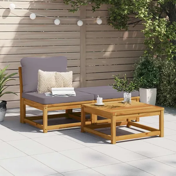 Salon de jardin 3 pcs avec coussins bois massif d'acacia