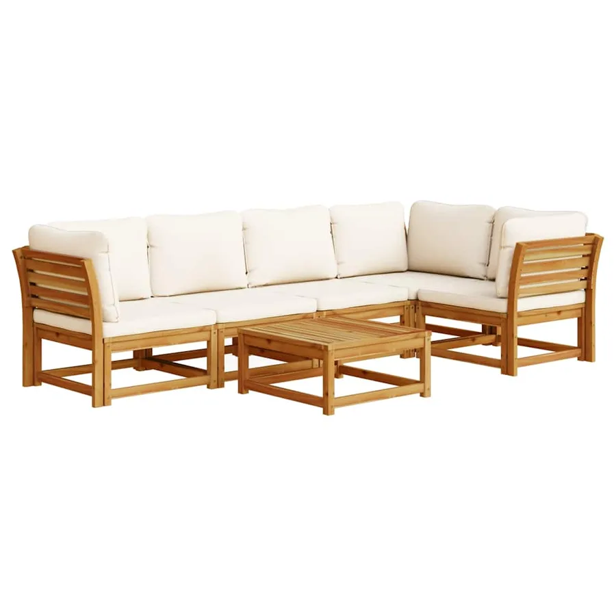 Salon de jardin 6 pcs avec coussins bois d'acacia solide - 2