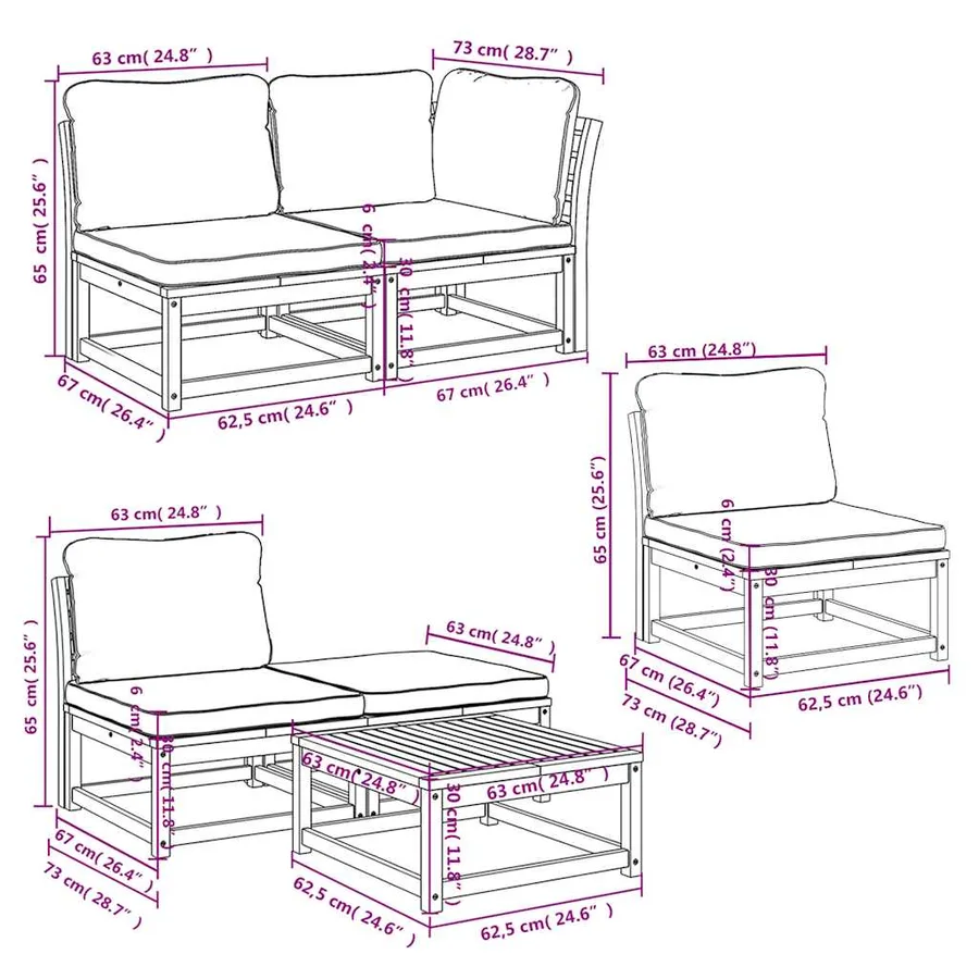Salon de jardin avec coussins 8 pcs bois massif d'acacia - 9