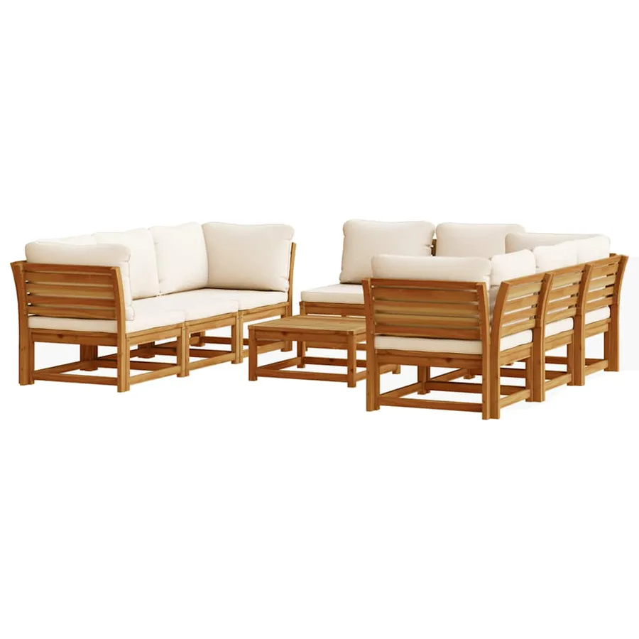 Salon de jardin avec coussins 9 pcs bois massif d'acacia - 2