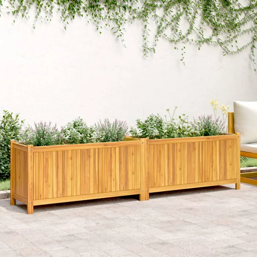 Jardinière avec doublure 199x38,5x50 cm bois massif d'acacia - 3