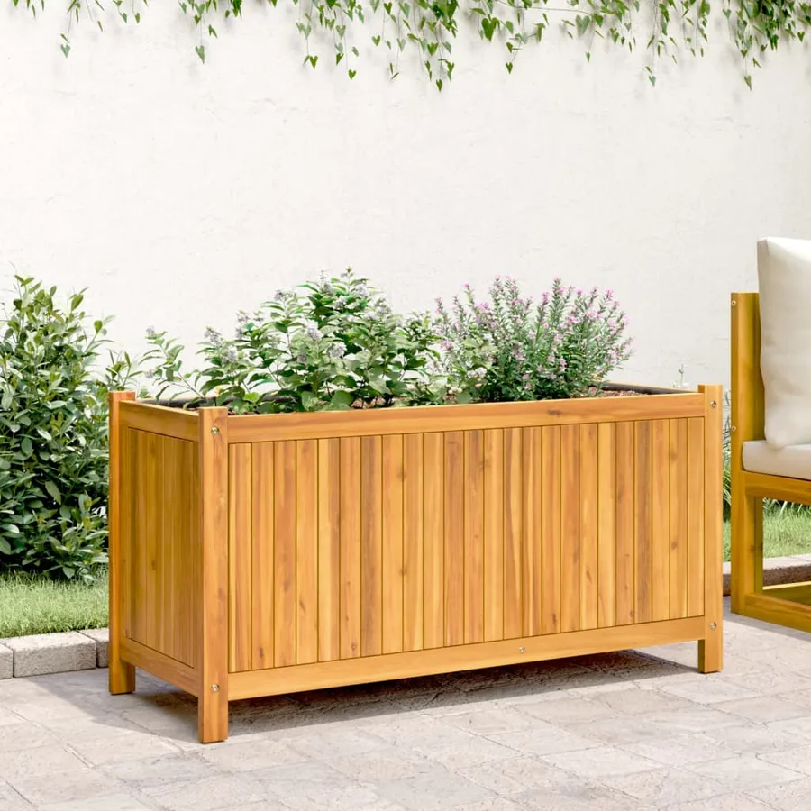 Jardinière avec doublure 99,5x38x50 cm bois massif d'acacia - 3