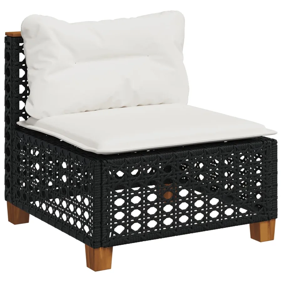Canapé de jardin sans accoudoirs coussins noir résine tressée - 2
