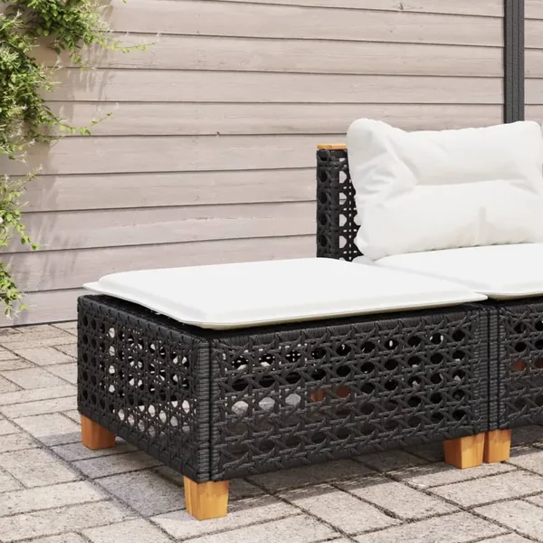Tabouret de jardin et coussin noir 63,5x56x32 cm résine tressée