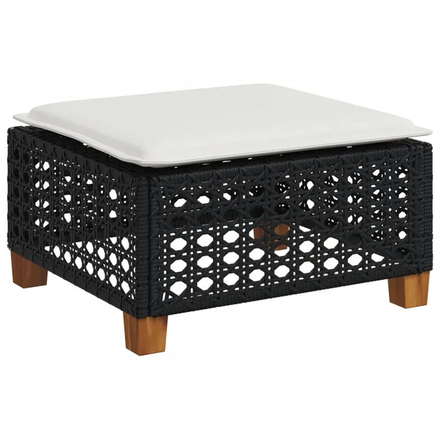 Tabouret de jardin et coussin noir 63,5x56x32 cm résine tressée - 2