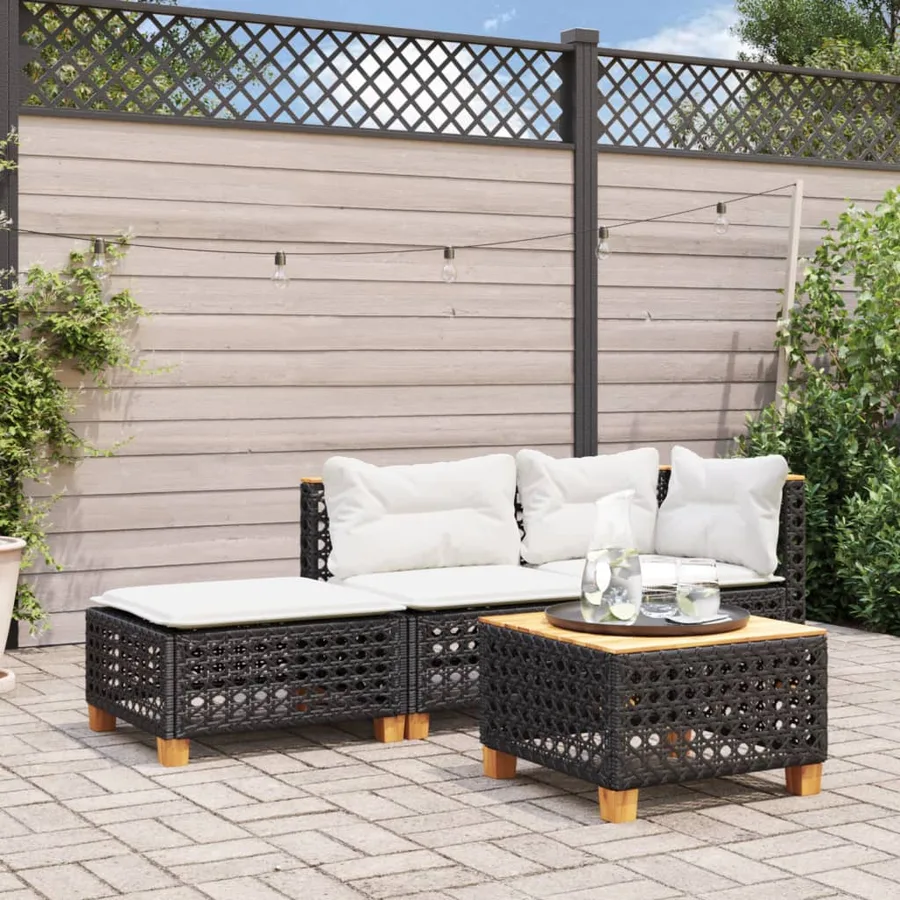 Tabouret de jardin et coussin noir 63,5x56x32 cm résine tressée - 3