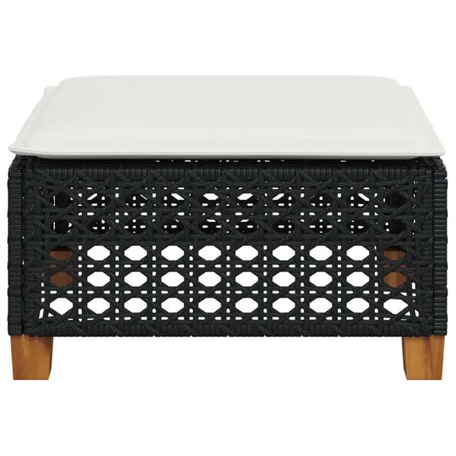 Tabouret de jardin et coussin noir 63,5x56x32 cm résine tressée - 4