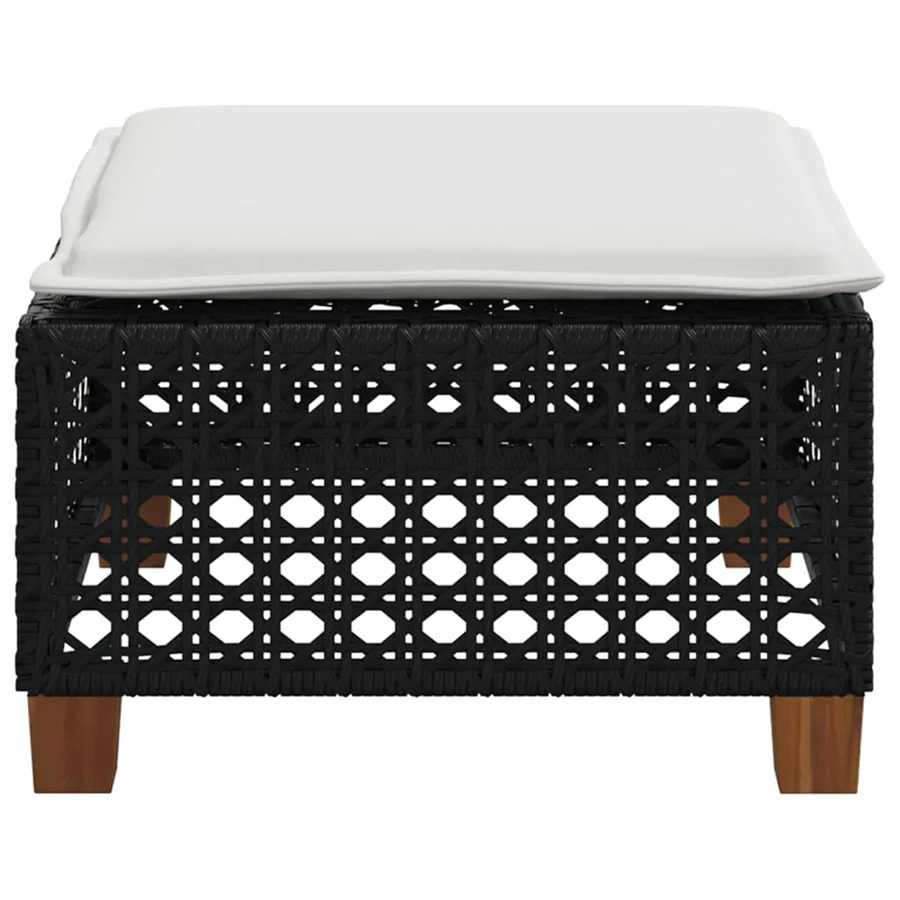 Tabouret de jardin et coussin noir 63,5x56x32 cm résine tressée - 5