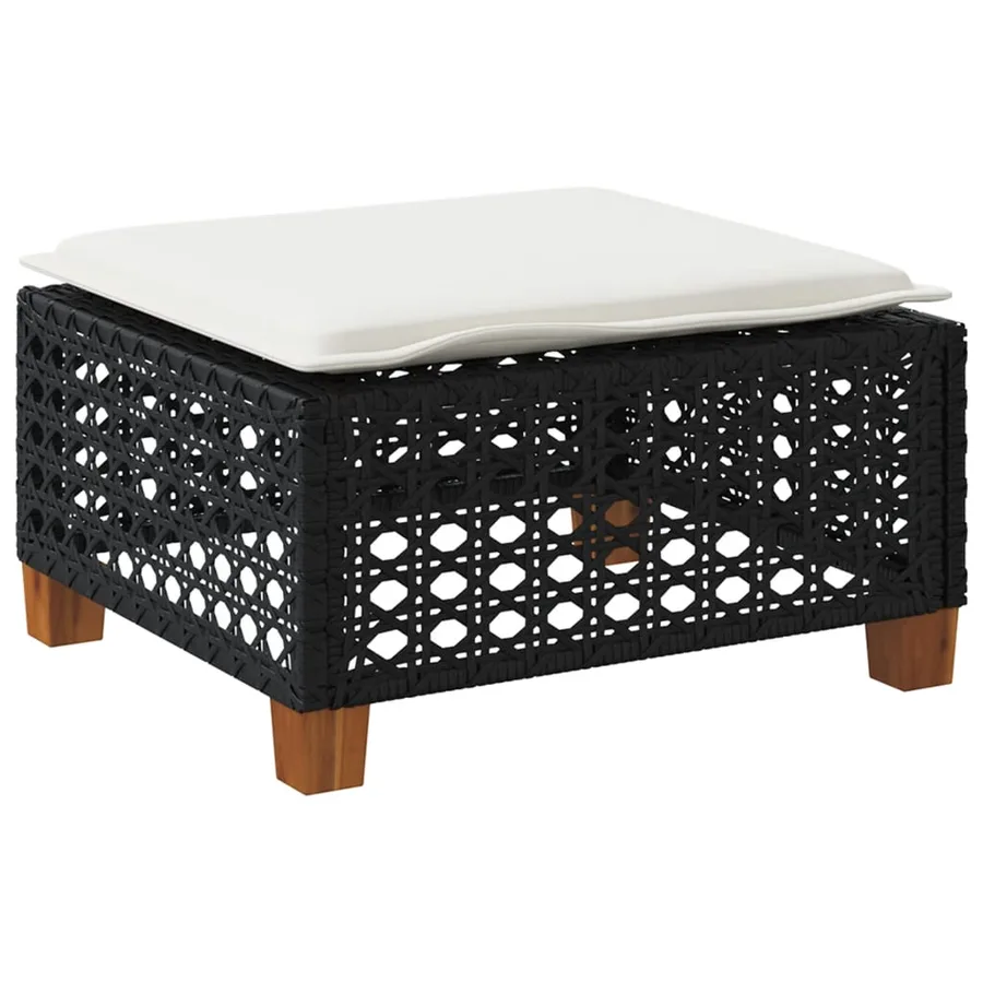 Tabouret de jardin et coussin noir 63,5x56x32 cm résine tressée - 6