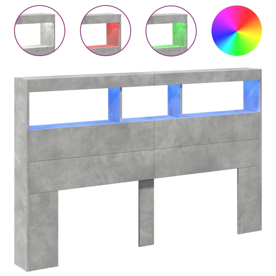 Armoire tête de lit avec LED gris béton 160x17x102 cm - 2