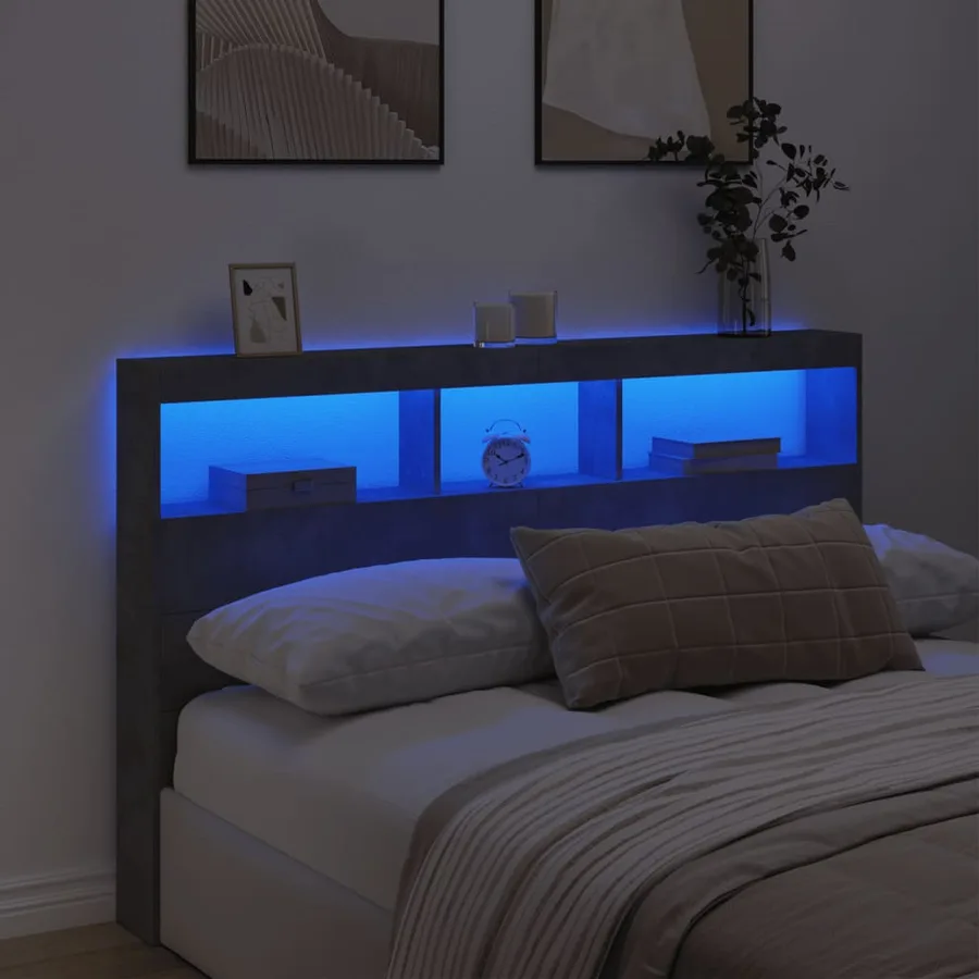 Armoire tête de lit avec LED gris béton 160x17x102 cm - 4