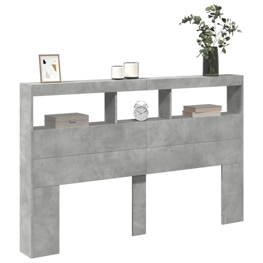 Armoire tête de lit avec LED gris béton 160x17x102 cm - 5
