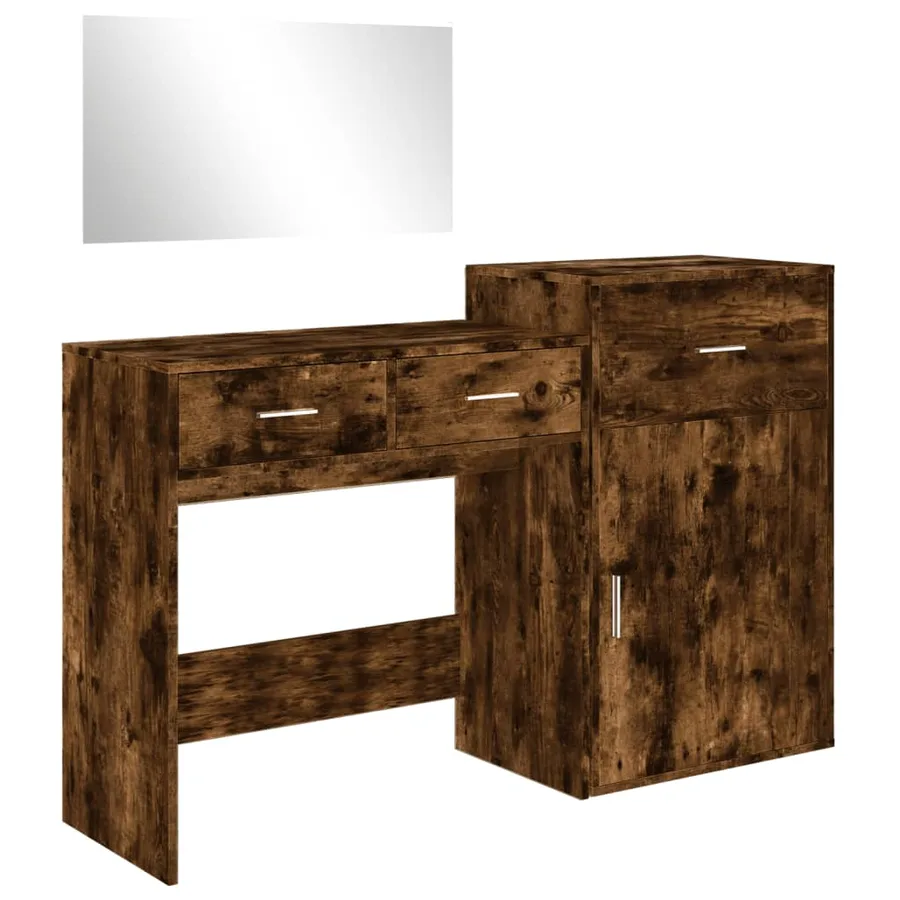 Ensemble de coiffeuse 3 pcs chêne fumé bois d'ingénierie - 2