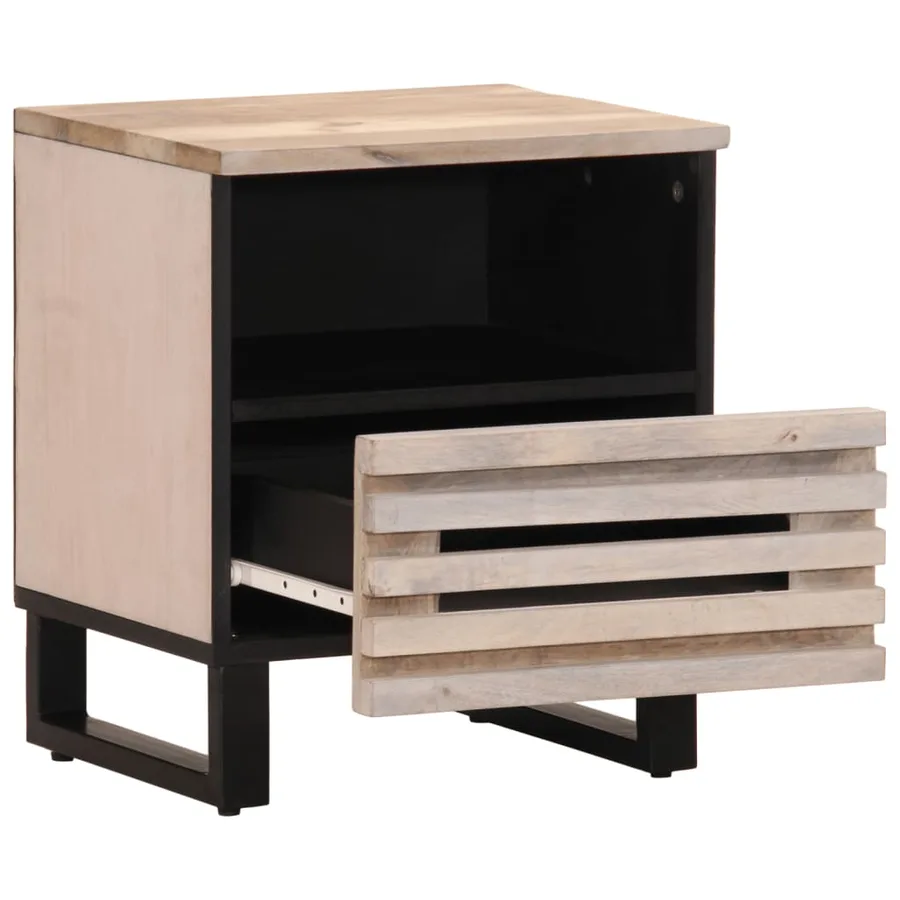 Table de chevet 40x34x46 cm bois de manguier massif blanchi - 2