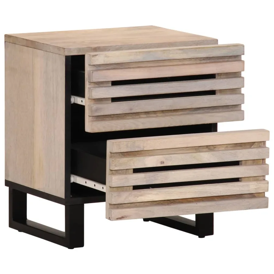 Table de chevet 40x34x46 cm bois de manguier massif blanchi - 2
