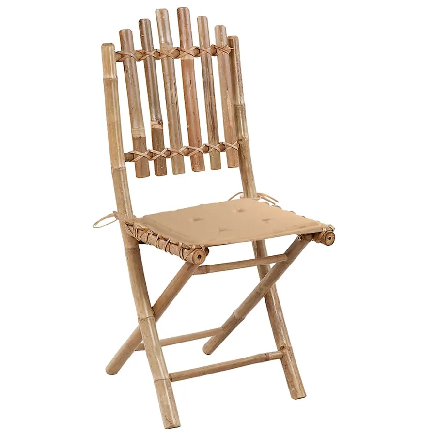 Mobilier à dîner d'extérieur pliable 5 pcs avec coussins bambou - 3