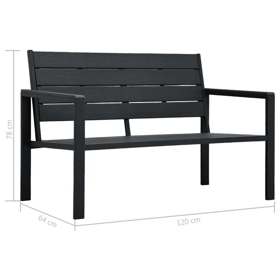 Banc de jardin 120 cm PEHD Noir Aspect de bois - 6