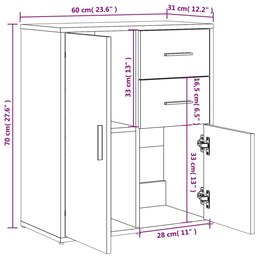 Buffets 2 pcs blanc 60x31x70 cm bois d'ingénierie - 11