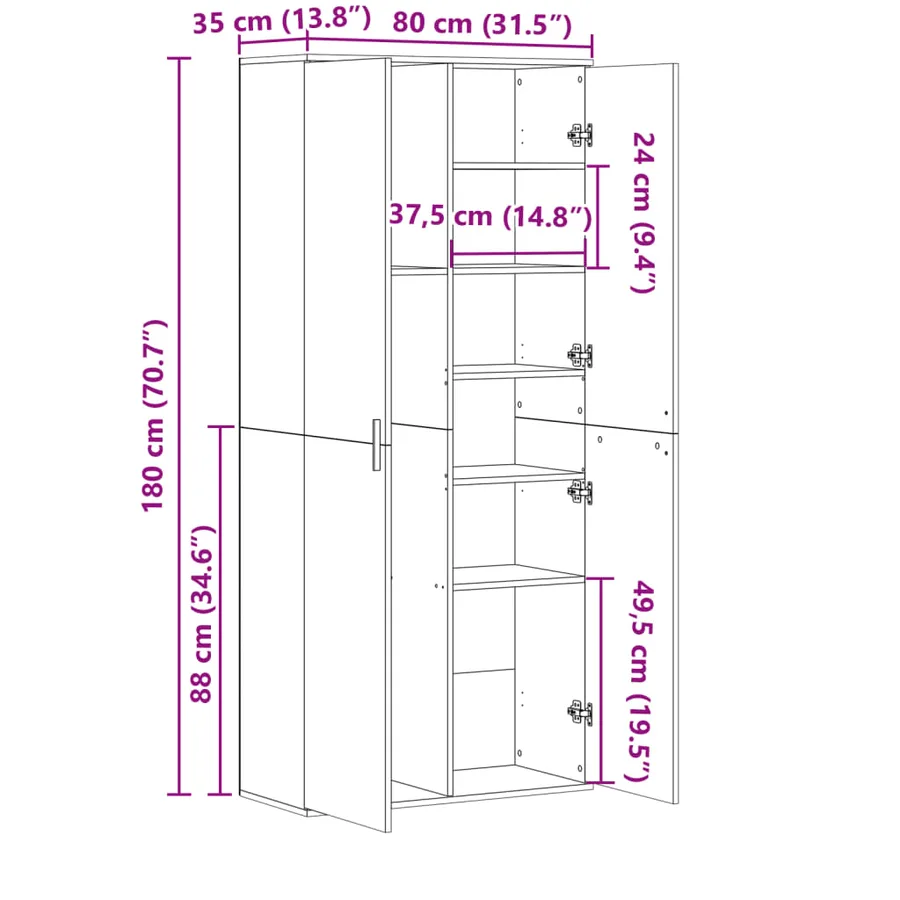Buffet haut chêne sonoma 80x35x180 cm bois d'ingénierie - 10