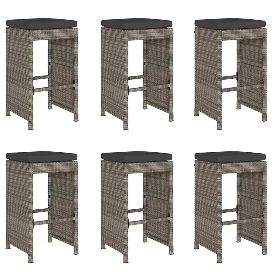 Tabourets de bar de jardin et coussins lot de 6 résine tressée - 2