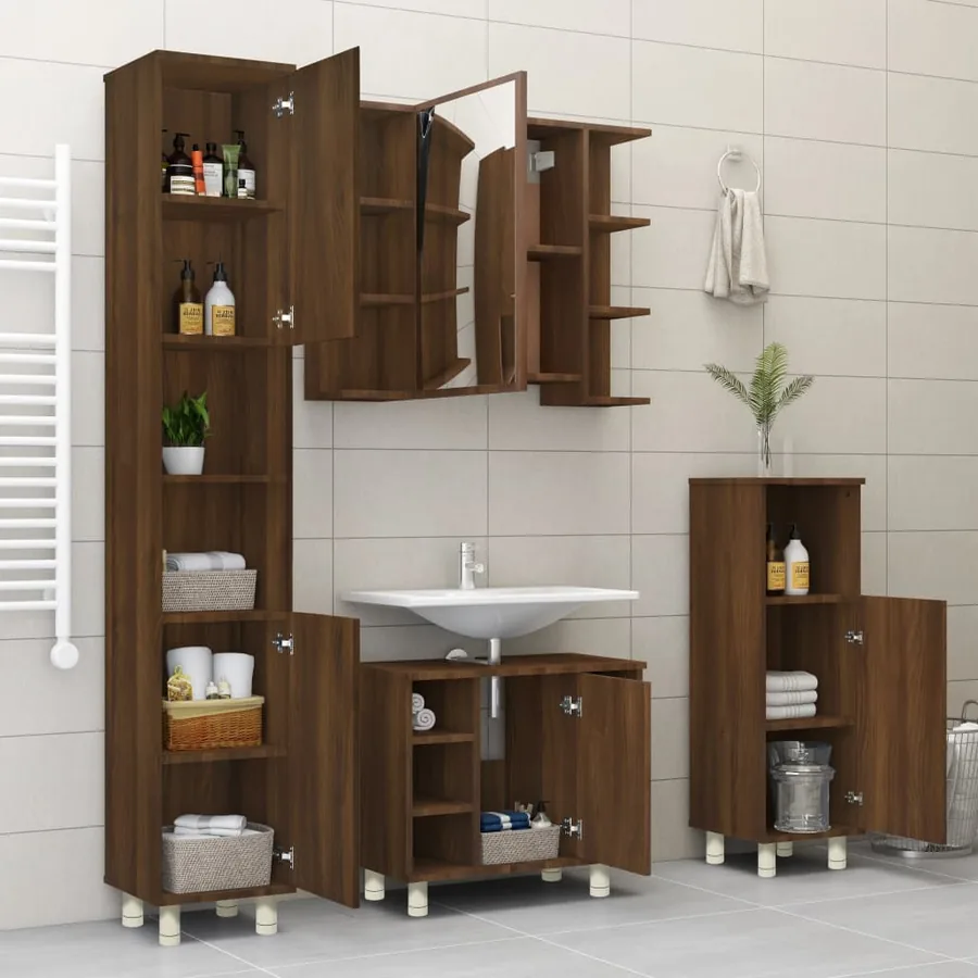 Armoire de bain Chêne marron 30x30x95 cm Bois d'ingénierie - 4