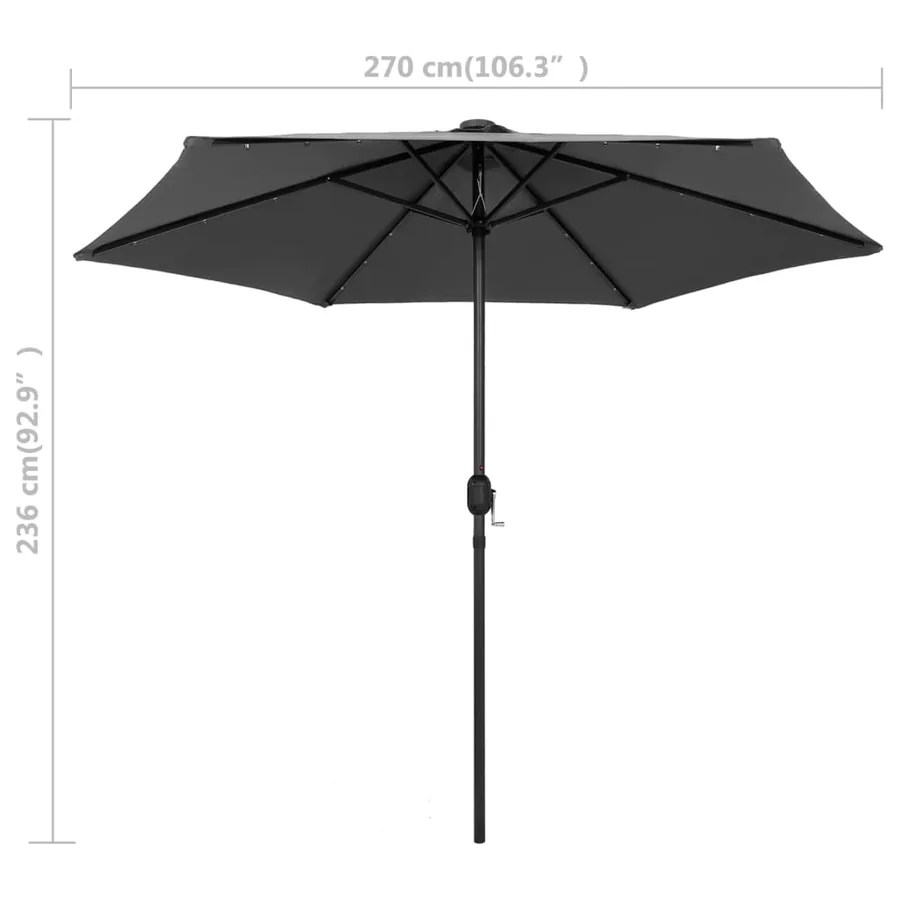Parasol de jardin et lumières LED mât en aluminium anthracite - 7