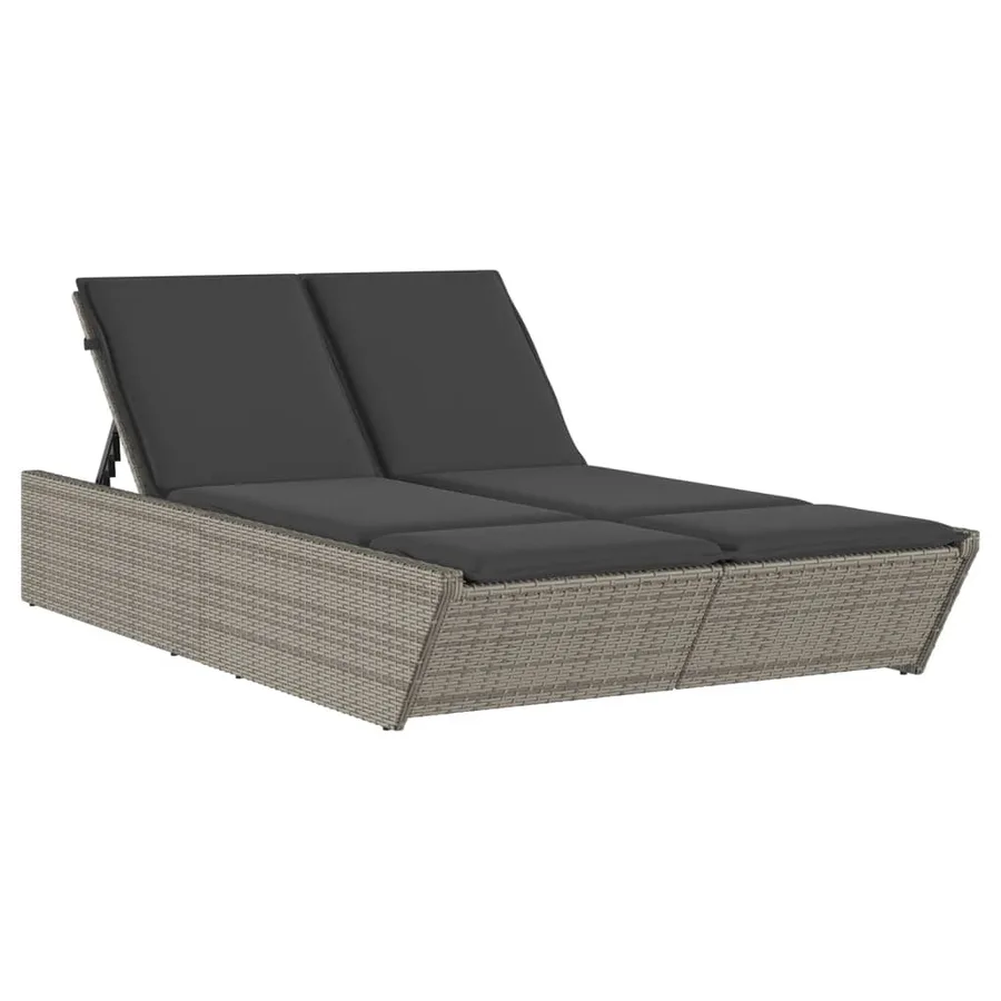 Chaise longue double avec coussins gris résine tressée - 2