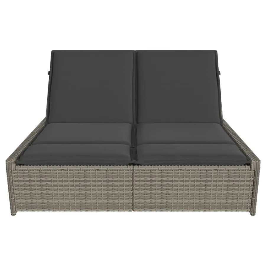 Chaise longue double avec coussins gris résine tressée - 3