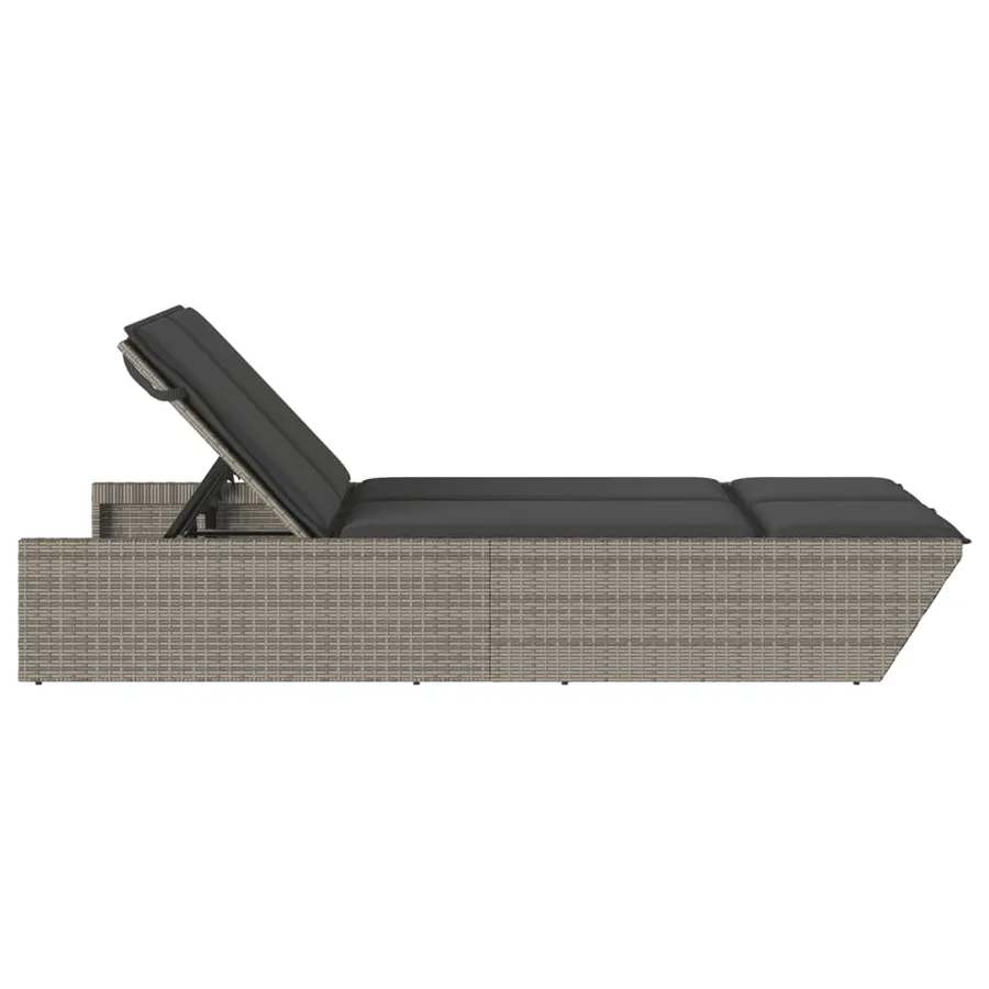Chaise longue double avec coussins gris résine tressée - 4