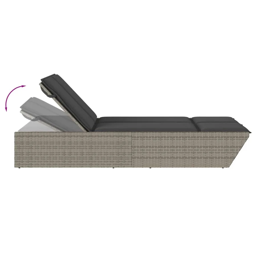 Chaise longue double avec coussins gris résine tressée - 7