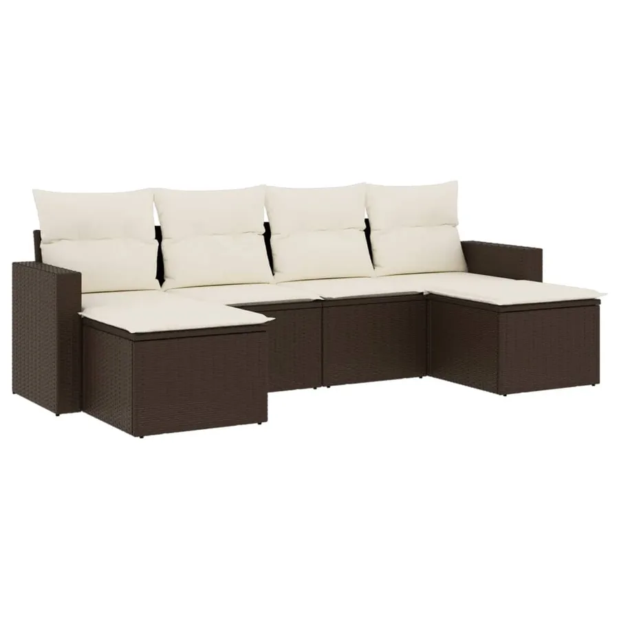 Salon de jardin avec coussins 6 pcs marron résine tressée - 2