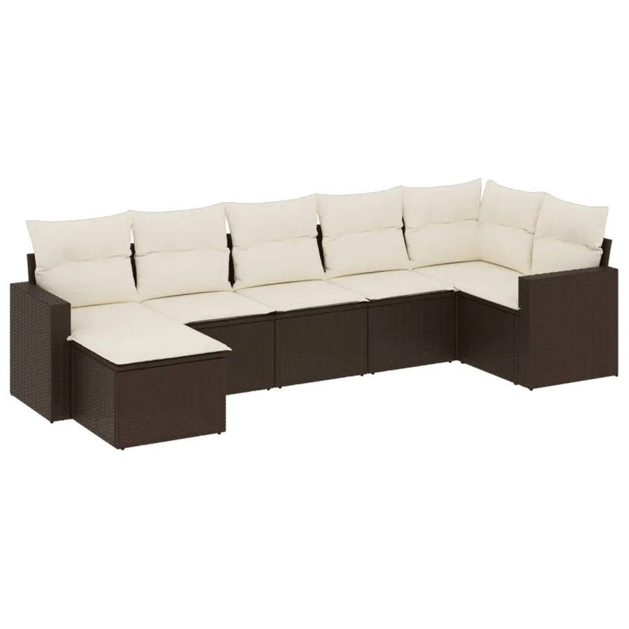 Salon de jardin avec coussins 7 pcs marron résine tressée - 2