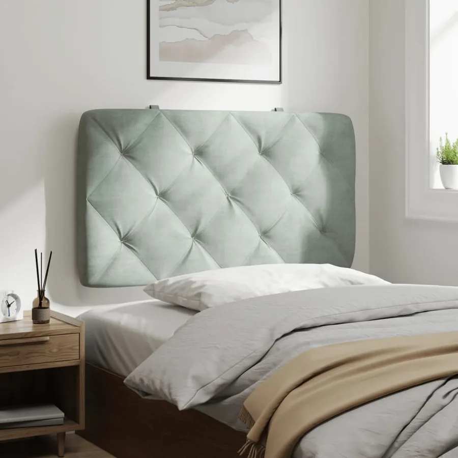Coussin de tête de lit gris clair 80 cm velours - 4