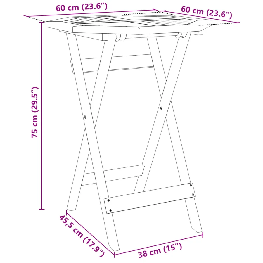 Table pliable de jardin Ø60x75 cm bois d'acacia massif - 11