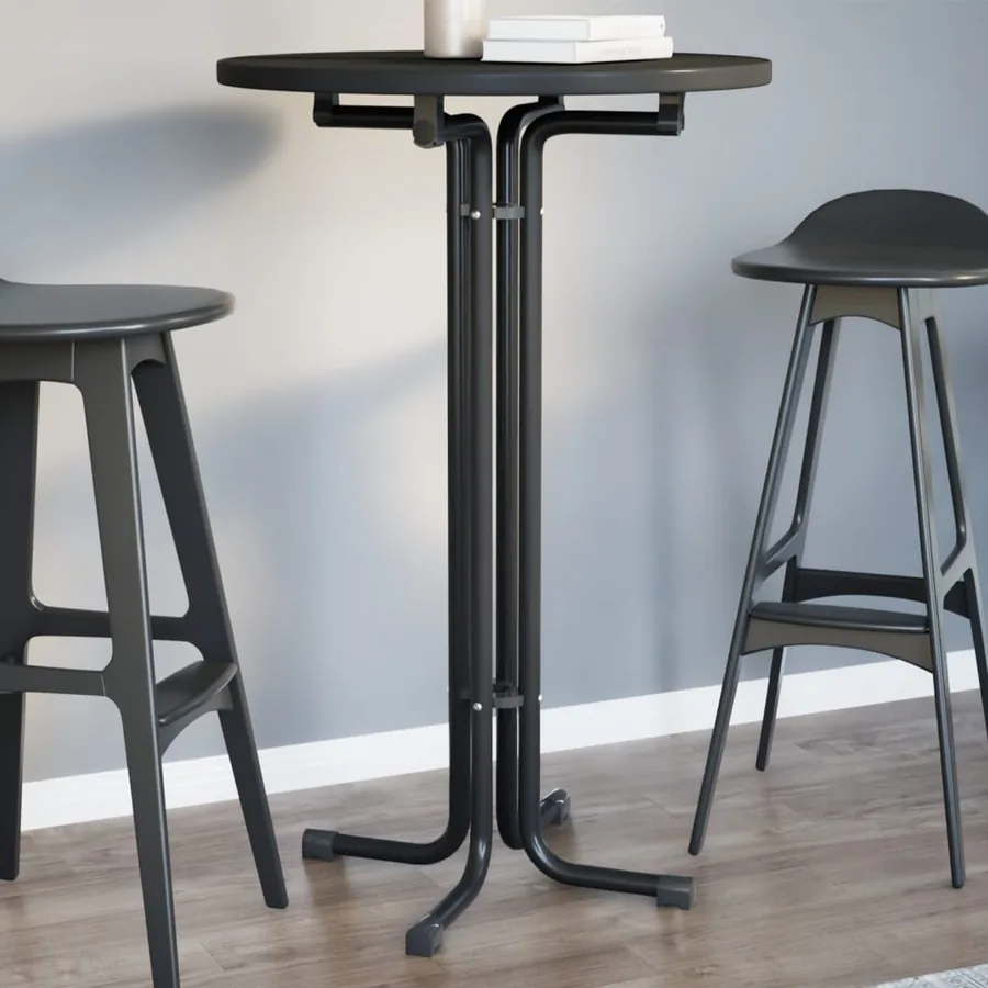 Table de bar noir Ø70x110 cm bois d'ingénierie et acier
