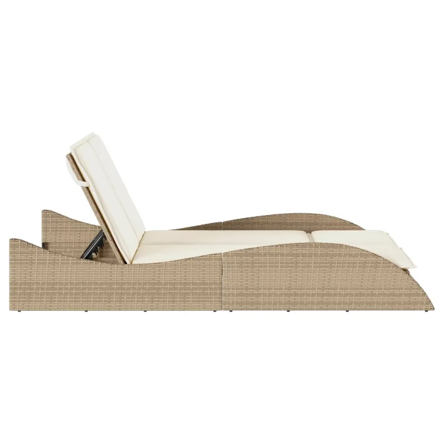 Chaise longue avec coussins beige 114x205x73 cm résine tressée - 5
