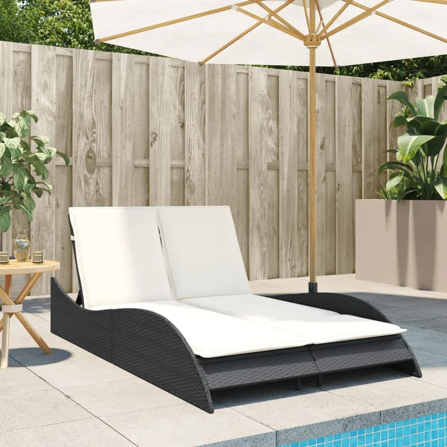 Chaise longue avec coussins noir 114x205x73 cm résine tressée - 3