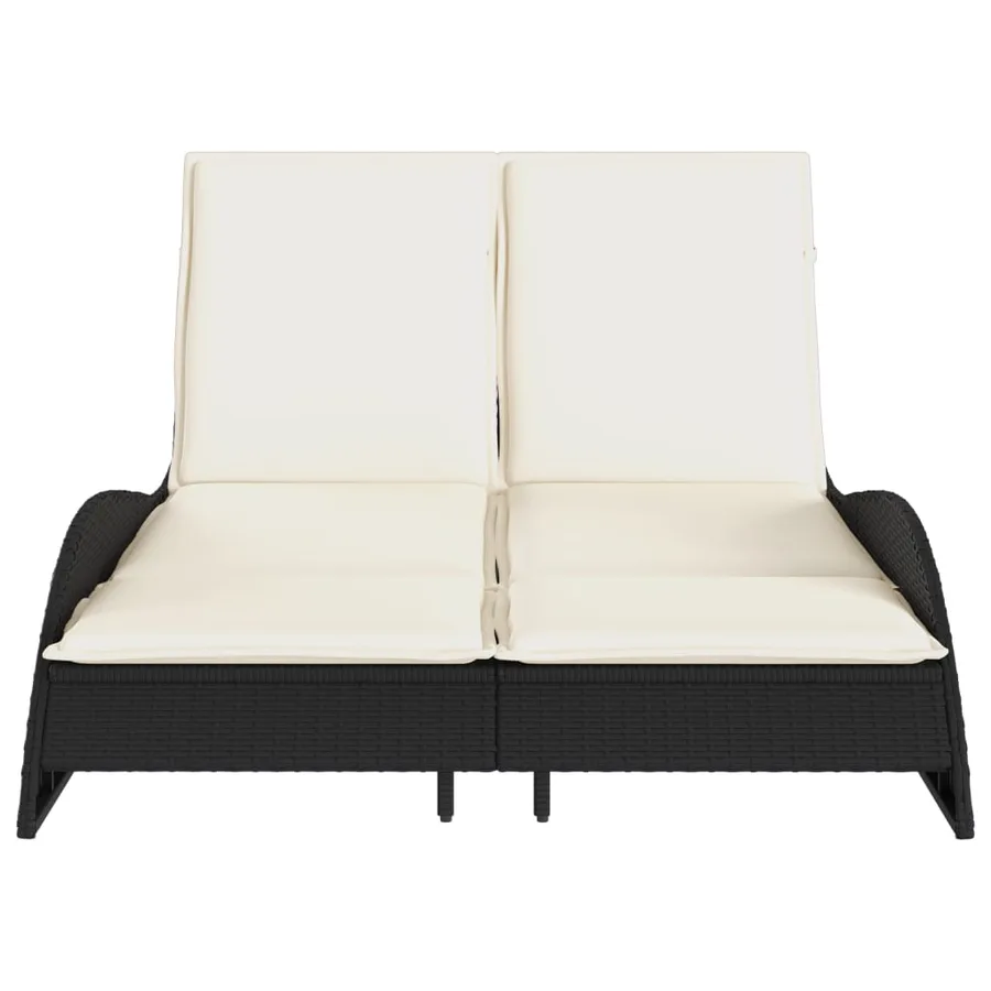 Chaise longue avec coussins noir 114x205x73 cm résine tressée - 4