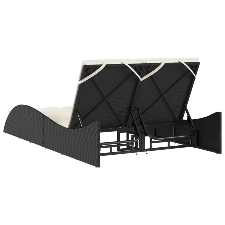 Chaise longue avec coussins noir 114x205x73 cm résine tressée - 6
