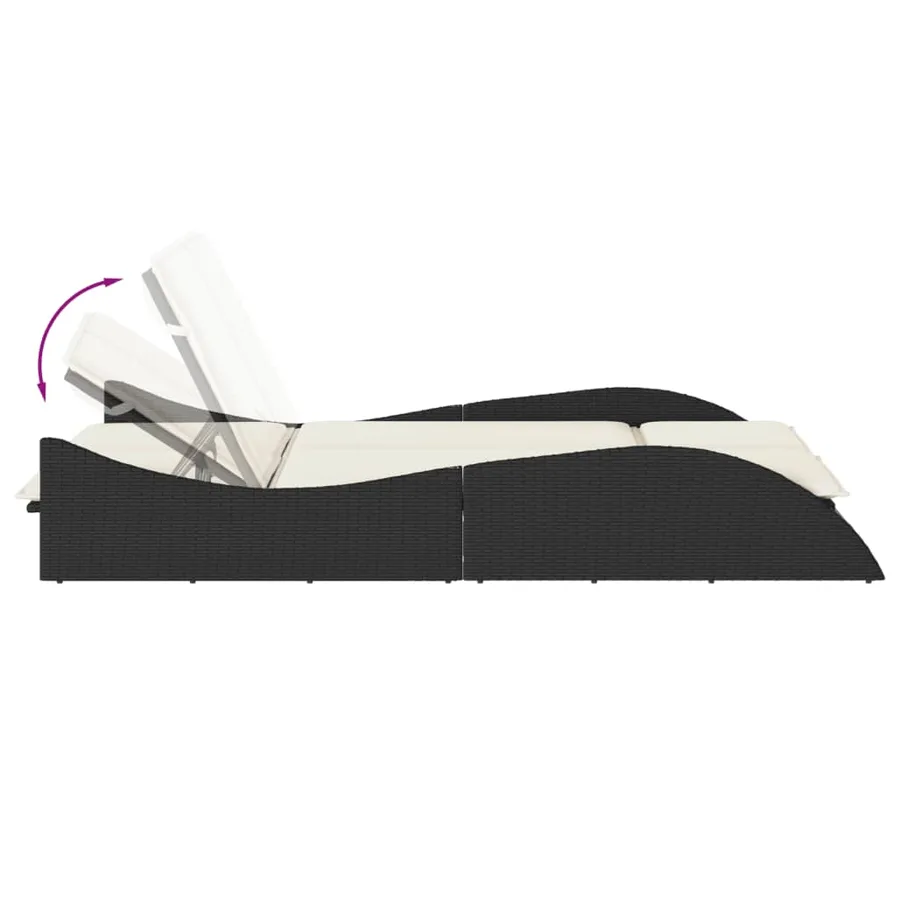 Chaise longue avec coussins noir 114x205x73 cm résine tressée - 7