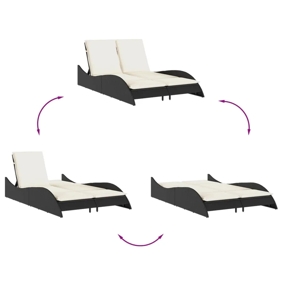 Chaise longue avec coussins noir 114x205x73 cm résine tressée - 8