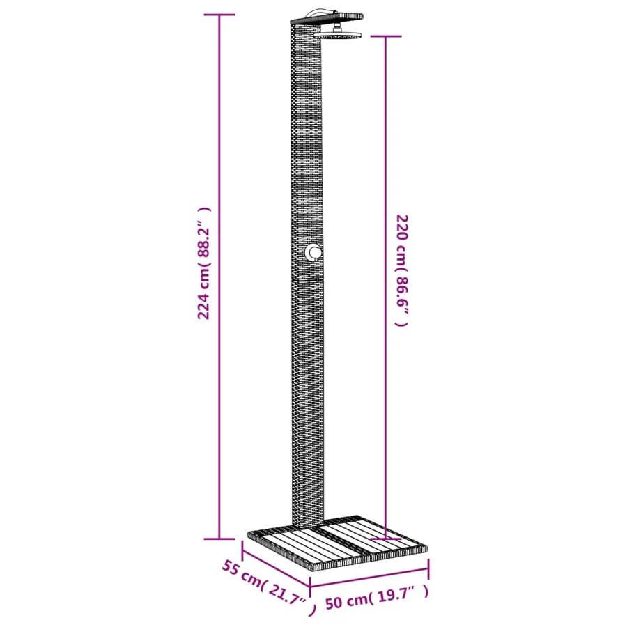 Douche d'extérieur gris 50x55x224 cm résine tressée bois acacia - 11