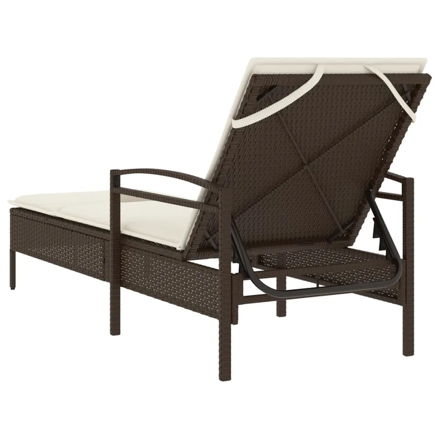 Chaise longue avec coussin marron 63x200x81 cm résine tressée - 6