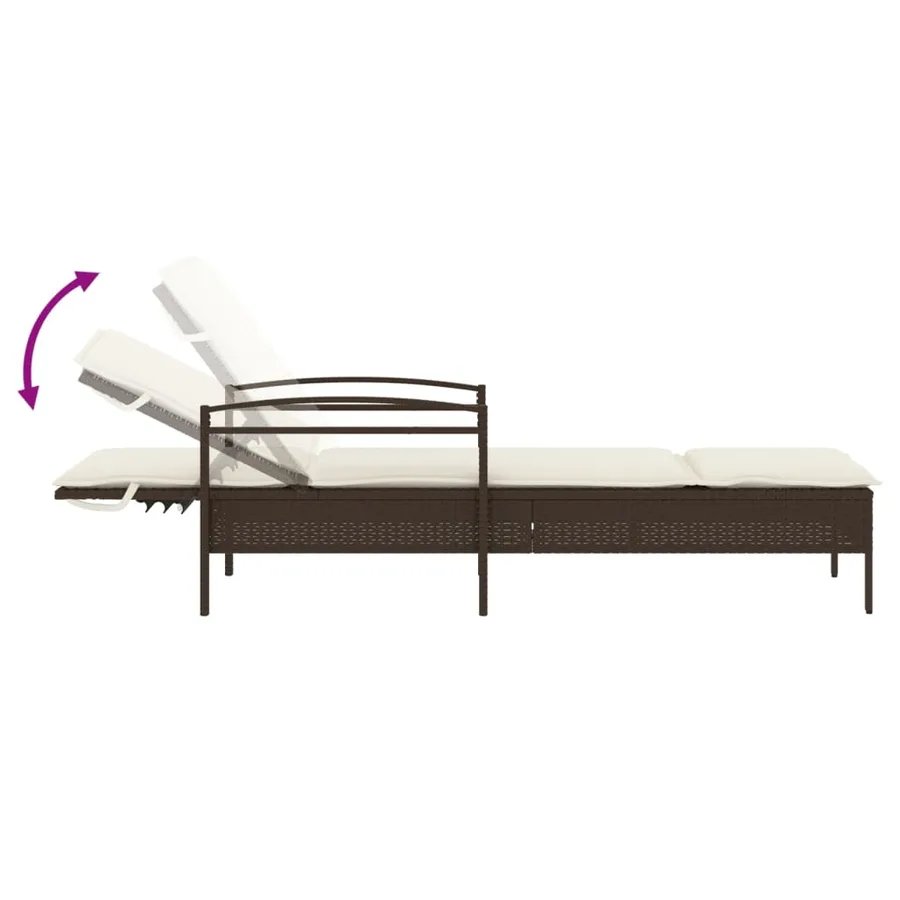 Chaise longue avec coussin marron 63x200x81 cm résine tressée - 7