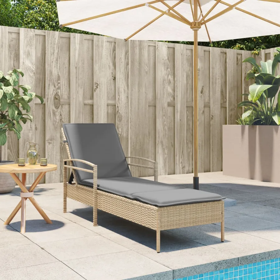 Chaise longue avec coussin beige 63x200x81 cm résine tressée - 3
