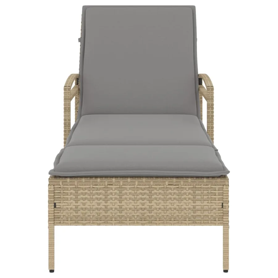 Chaise longue avec coussin beige 63x200x81 cm résine tressée - 4